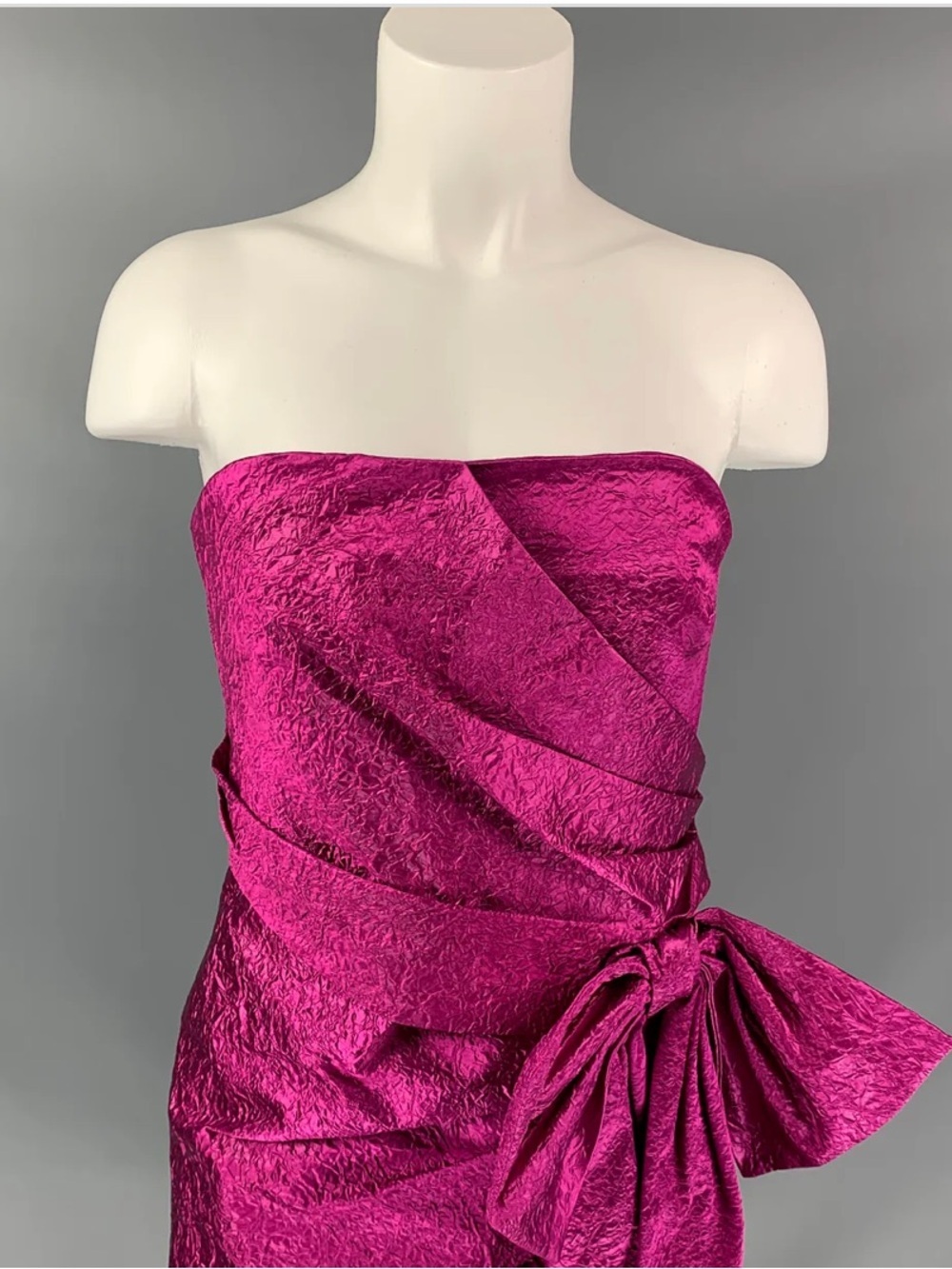 Ronny Kobo Magenta Metallic Carolayna Strapless Ruched Bow Mini Dress Size S NWT - Picture 8 of 10